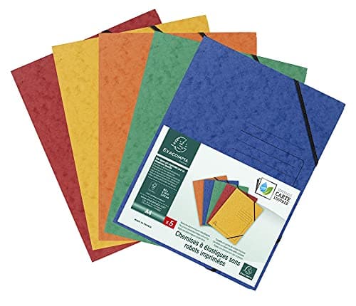 Image of Exacompta - Ref 555410E - Elasticated Folder - 240 x 320mm in Size, Suitable for Holding A4 Documents, 355gsm Mottled Pressboard, Elasticated Straps - Assorted Colours (Pack of 5)
