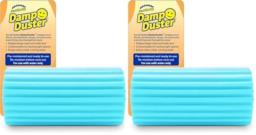Image of Scrub Daddy Damp Duster, Multipurpose Dusters for Cleaning - Wooden & Venetian Blind Cleaner Tool, Ridged Wet Dust Sponge for Skirting Board, Radiator, Blinds & Mirrors, Home Cleaning Products, Blue