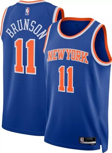 Image of Jalen Brunson New York Knicks NBA Kids Youth 8-20 Blue Icon Edition Swingman Jersey, Blue, 10-12