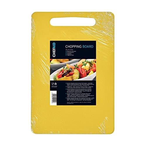 Image of Chef Aid Yellow Poly Chopping Board, Multipurpose Anti-Slip Surface, Easy Clean and Dishwasher Safe with Handle, 35x25cm, Other Colour Options Available