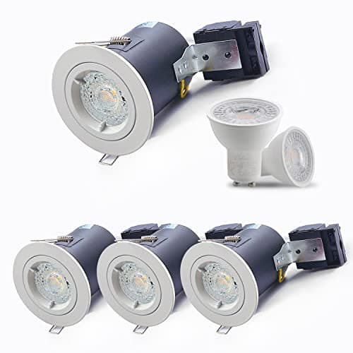 Image of 4XSweier 90 Minute Fire Rated LED Recessed Ceiling Lights IP20 GU10 LED Downlights, White Spotlight Fittings with 5W 3000K Warm White Bulbs 230V(Non-Dimmable)