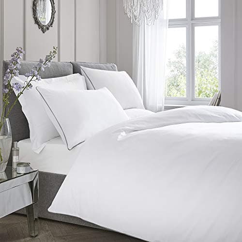 Image of Appletree White Duvet Cover Set Double 200x200cm – 100% Cotton Hotel Bedding – 200 Thread Count – Soft Luxury Feel – Piped Edges – 2 Pillowcases – Crisp White Double Bed Linen