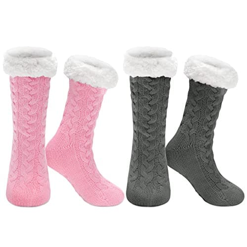 Image of BOER Slipper Socks - Winter Ladies Non Slip Soft Cozy Slipper Socks Fleece Lined Fluffy Socks Knitted Warm Home Socks
