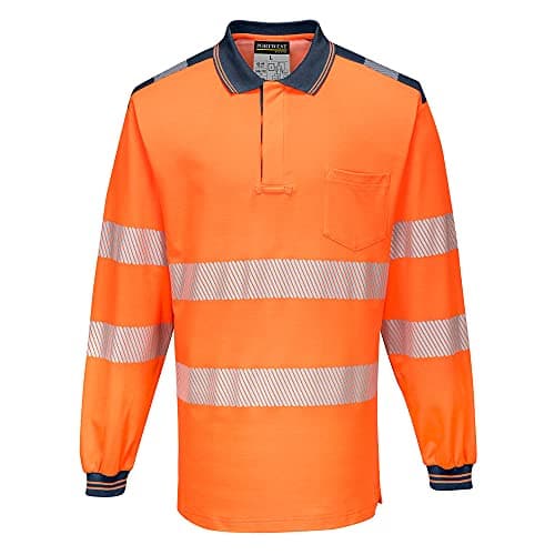 Image of Portwest PW3 Hi-Vis Polo Shirt L/S, Size: 4XL, Colour: Orange/Navy, T184ONR4XL