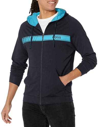Image of BOSS Men's Authentic Zip Up Hooded Sweatshirt, Dark Navy Blue, XXL