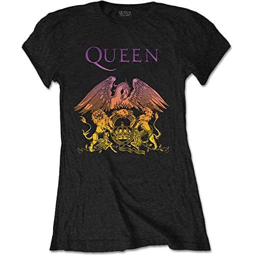 Image of Rockoff Trade Women's Queen Gradient Crest Regular Fit Crew Neck Short Sleeve T - Shirt, Black (Black Black), 8 (Manufacturer Size:Small)