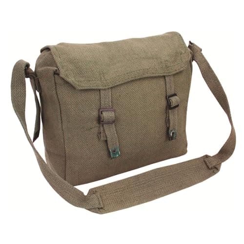 Image of Outdoor World Canvas Haversack Bag – Vintage Military-Style Cotton Canvas Satchel – Compact Work, School, Student, Lunch & Outdoor Shoulder Messenger Crossbody Bag with Adjustable Strap (Olive)