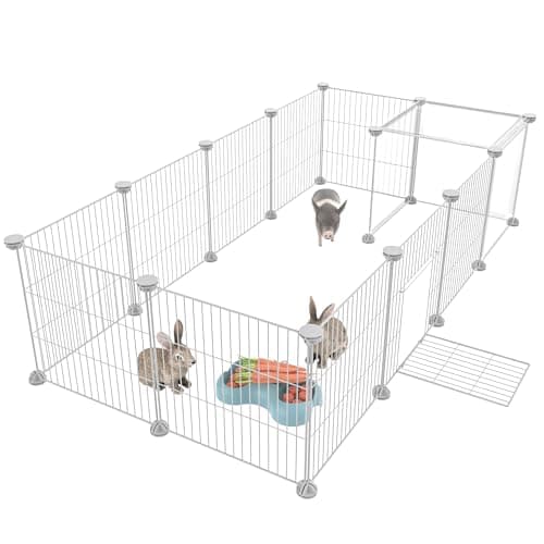 Image of HOMIDEC Pet Playpen,Small Animal Cages with Door,Encrypted Wire Mesh 14 Panels Indoor/Outdoor DIY Metal Pet Fence for Puppy,Rabbit,Kitten,Hamster,Guinea Pig,Turtle,Hedgehog.White(140x70x35CM)