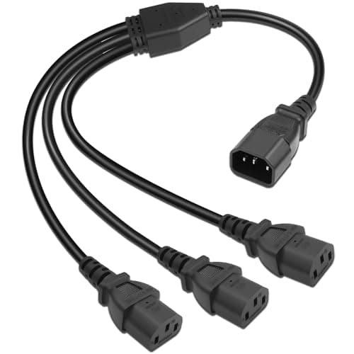 Image of IEC C13 Power Cable Splitter, IEC320 3 Way C14 Male to C13 x3 Female Socket Extension Lead Replacement, UPS Server Computer TV PC Monitor Adapter Power Cord, Mains Y-splitter Cable 0.3 Metre Black