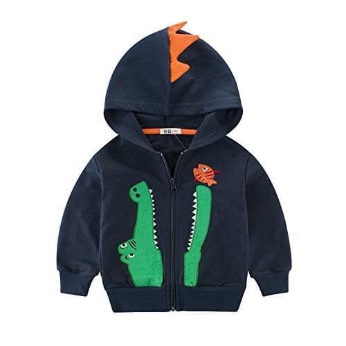 Image of LitBud Kids Boys Hoodies for Toddler Cartoon Dinosaur Crocodile Zipper Packaway Jacket Autumn Coat Navy Blue Size 3-4 Years 4T