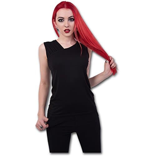 Image of Spiral - Women - Gothic Rock - Gathered Shoulder Slant Vest Black - Large