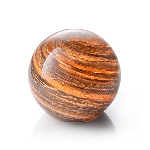 Image of Auraglow Handmade Blown Glass Art Planet LED Table Lamp, Cordless Battery Operated Light, [Jupiter]