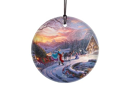 Image of Trend Setters Disney – Cinderella – Bringing Home The Tree – Thomas Kinkade Studios - 3.5” Starfire Prints Hanging Glass Print Accessory – Collectible | Complimentary Velveteen Gift Bag SPCIR1275