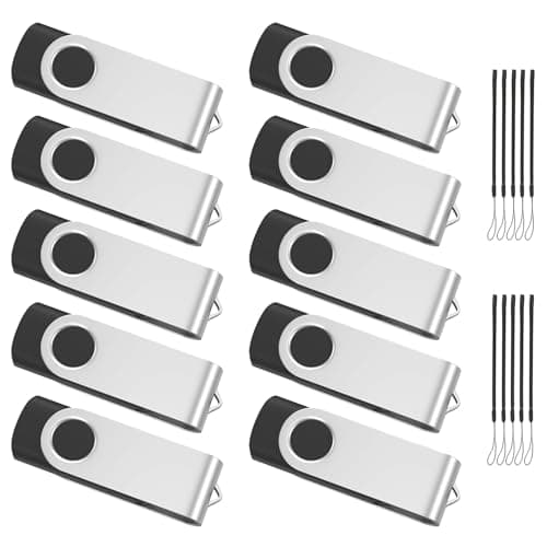 Image of ABLAZE Memory Stick 16GB USB Stick 10 Pack USB 2.0 Flash Drive Swivel Design Pen Drive with LED Light and lanyards for Data Storage (Black)