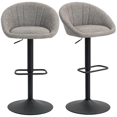 Image of HOMCOM Modern Bar Stools Set of 2, Height Adjustable Swivel Barstools, Upholstered Breakfast Bar Chairs with Backrest and Footrest for Kitchen Island Counter, Dining Room, Grey