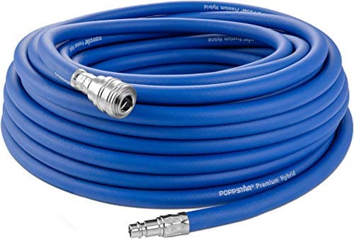 Image of Poppstar Compressed air line Hose 20 m (Hybrid PVC Polymer, Euro Standard Quick couplings, up to 300 PSI), Compressor 3/8" air Hose, Blue