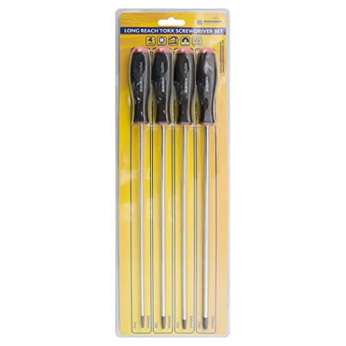 Image of Set of 4 Long Reach Torx Screwdriver Set - Magnetic Tips, Strong Handle Grip | Hand Tool Ideal for Builders & DIY Jobs | Repair's Essential, Workshop