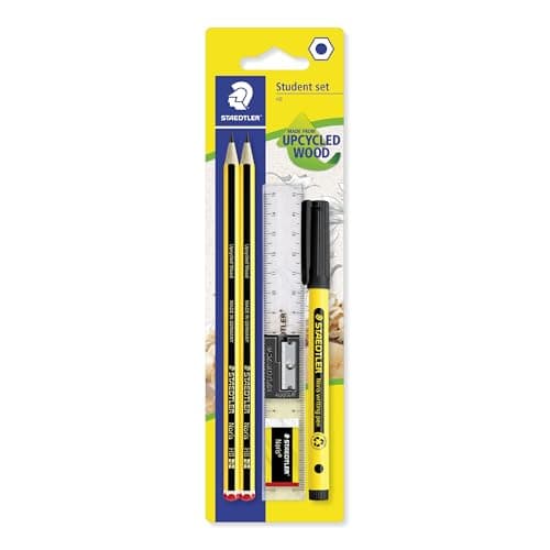 Image of STAEDTLER HB Drawing Pencils for School - Student Set - Includes 2 Pencils, Black Pen, Ruler, Eraser & Sharpener - Set of 6, 120 SBK2P1