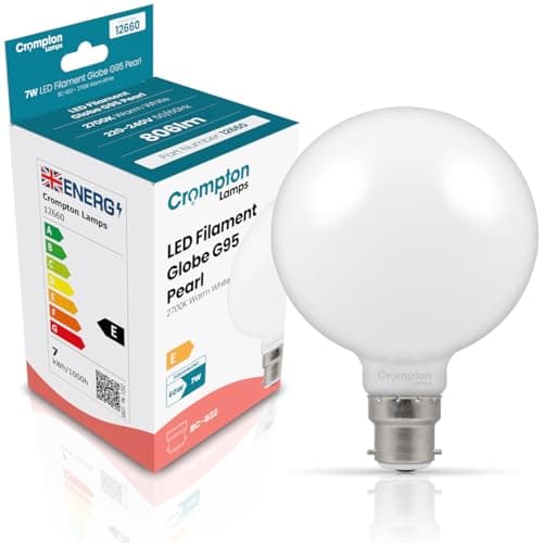 Image of Crompton Lamps LED G95 Globe 7W BC-B22d Bayonet | Large Bayonet Light Bulbs 95mm | 60W Warm White Equivalent | Dimmable Light Bulb | Energy-Saving Bulbs for Ceiling Lights