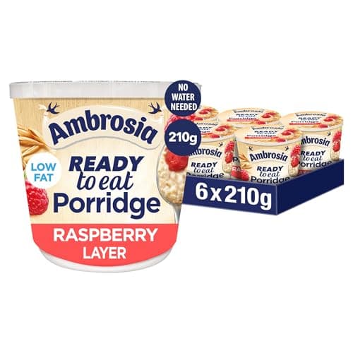 Image of Ambrosia Raspberry Layered Porridge Pots With British Wholegrain Oats, Ready-to-Eat, 210 g (Pack of 6)