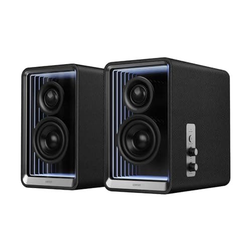Image of Edifier QR65 Desktop Active Monitor with 2.75" Long-Throw Aluminum Diaphragm mid-Low Drivers, Hi-Res Audio, Brilliant Light Effects, 70W Output Power Bluetooth Speakers with Stands - Black