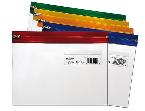 Image of Snopake A5 Zippa-Bag â€˜Sâ€™ Classic with Write-On Label [Pack of 5] 255 X 190 Mm - Transparent/Assorted Zip Strips [Ref: 12722]
