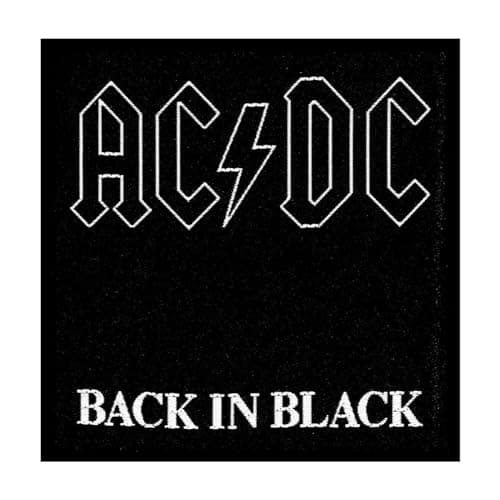 Image of AC/DC Patch Back in Black Band Logo Official woven sew on Black (10 cm x 10 cm) One Size