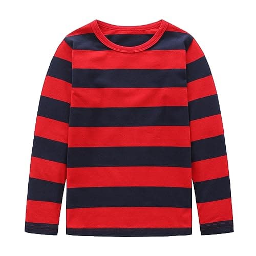 Image of Moon Tree Big Boys Striped Shirt Kids Cotton T-Shirts Long Sleeve Top Black and Red 12T/ 11-12 Years