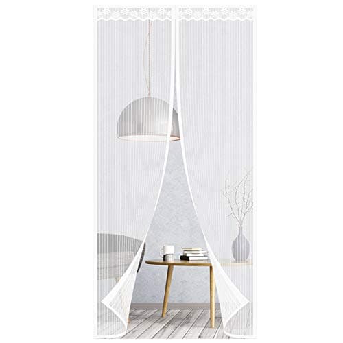 Image of Magnetic Fly Screens, EGNBU Heavy Duty Door Screen, Anti Mosquito Mesh Fly Curtain with Powerful Magnets & Full Frame Magic Tape, Keep Bugs Out & Lets Fresh Air in (with Lace,90x210CM)
