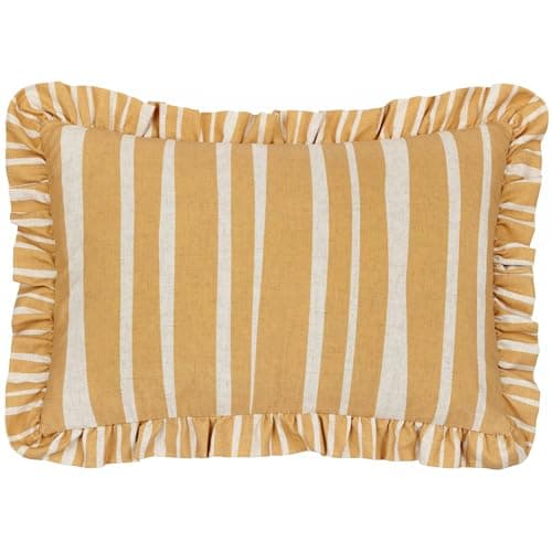 Image of furn. Carmon Stripe Ruffle Cushion Cover - Linen/Ochre - 40x60cm