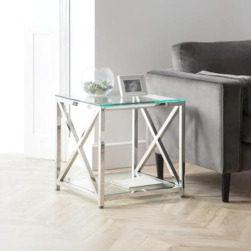 Image of Julian Bowen Miami Lamp Table - Glass & Silver Tables
