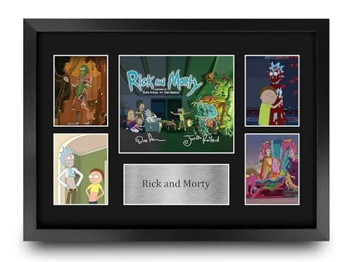 Image of HWC Trading Rick and Morty Gifts Printed Signed Autograph Presentation Photo Montage Display for TV Show Fans - A3 Framed