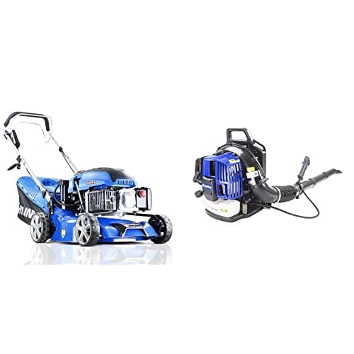 Image of Hyundai 17"/42cm 139cc Electric-Start Self-Propelled Petrol Lawnmower with 3 Year Warranty & Powerful Petrol Backpack Leaf Blower, 52cc 2 Stroke Engine, 3 Year Warranty, DIY & Tools, Blue