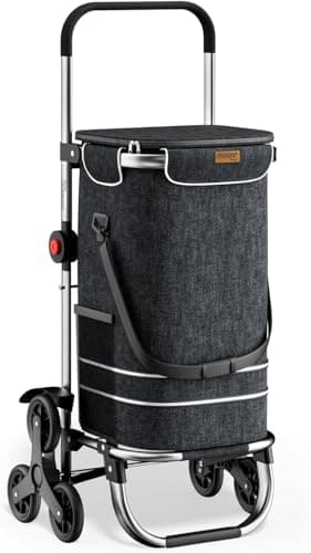 Image of MONZANA® 3in1 Shopping Trolley on Wheels | 6 Wheel Stair Climbing Shopping Trolley Cart 3 Pivot Wheels Foldable | 56 Litre Large Capacity Lightweight | Pull Along Grocery Cart Collapsible Bag | Black