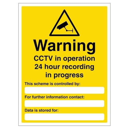 Image of V Safety Warning CCTV In Operation 24 Hour - Portrait 150 x 200mm - 1mm Rigid Plastic Safety Sign