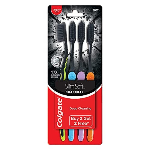 Image of Colgate Slimsoft Charcoal Manual Toothbrush For Adult (Buy 2, Get 2 Free) - 4 Pcs, 17X Slimmer Tip Bristles, Tooth Brush Combo Pack