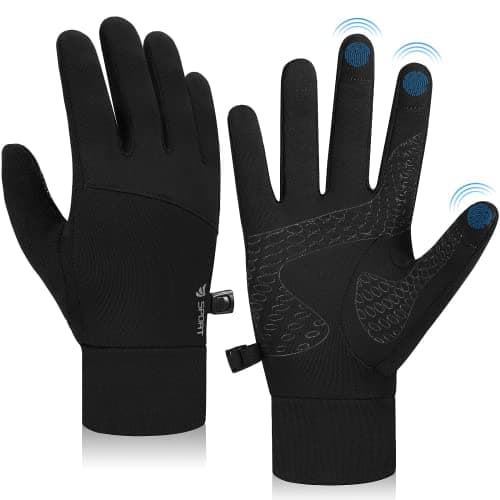 Image of Lapulas Cycling Touch Screen Thin Gloves Anti-Slip Unisex Winter Thermal Lightweight Black Warm Running Outdoor Gloves