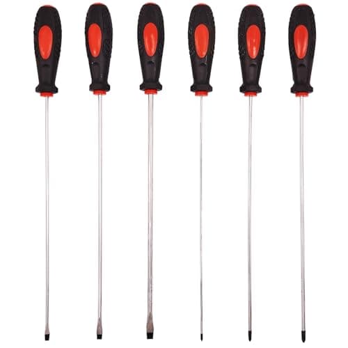 Image of 6 Pcs Professional Extra Long Reach Screwdriver Set Phillips & Slotted DIY Hand Workshop Tools Soft Grip Handles Magnetic Tip UK Free P&P