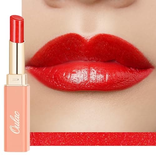 Image of Oulac Moisturising Red Lipstick - Moisture Shine Tinted Lip Balm & Hydrating Lipstick for Dry Lips, Medium Coverage Lip Colour | Juicy Look, Glossy Finish, Vegan, Cruelty-Free, (S6) Love Fighter
