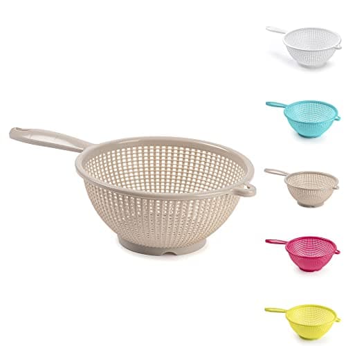 Image of Plastic Colander Food Sieve Strainer Basket for Food Washing Draining Pasta Spaghetti Rice Salad Vegetable Kitchen Cooking Hobby Design 4 (24cm - Taupe)