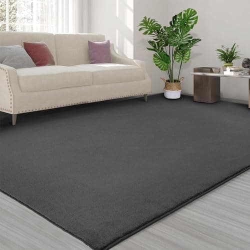 Image of Guchuang Bedding Rugs Living Room 160x230cm, Soft Fluffy Carpet Washable Rugs for Bedroom Dark Grey Large Rug Anti-Slip Area Rug for Kitchen Enterance Kids Room