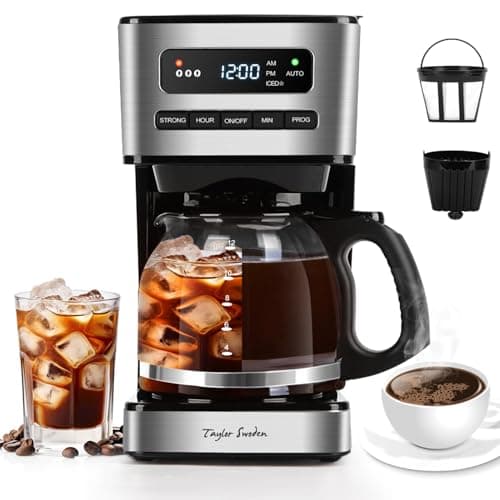 Image of Taylor Swoden 1.8L Filter Coffee Machine with Iced Coffee Mode, Programmable Drip Coffee Maker, 24H Timer, 3 Brew Strengths, Auto Clean, Keep Warm & Anti-Drip, Glass Carafe, Black - Flex