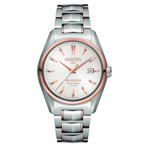 Image of Roamer Searock Men's Automatic Watch with White Dial Analogue Display and Silver Stainless Steel Bracelet 210633 49 25 20