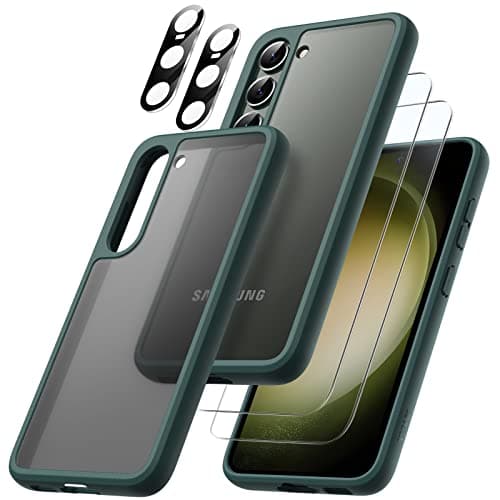 Image of JETech 5 in 1 Matte Case for Samsung Galaxy S23 5G 6.1-Inch with 2 Screen Protector and 2 Camera Lens Protector, Translucent Back Protective Phone Cover, Tempered Glass Film (Midnight Green)