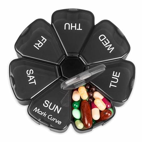 Image of Portable Weekly Pill Box Organiser | Easy to Open 7 Day Premium Quality Tablet Box | Travel Pill Case with Snap Shut Lids |Tablet Organiser for Vitamins, Supplements & Medicine - Mark Curve