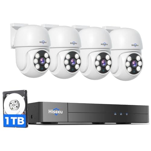 Image of Hiseeu Wired CCTV Security Camera System Outdoor, 8 Channel 5MP DVR with 4x PT Camera, Home Security Systems Night Vision, Motion Detection, 1TB Hard Drive, Remote Access, App Alert