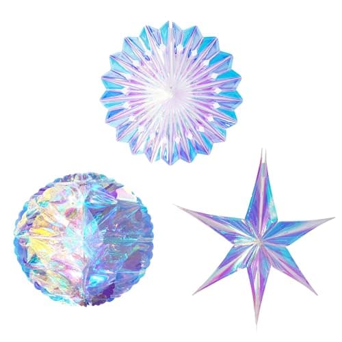 Image of Hanging Iridescent Party Decorations 3 PCS - GREATRIL Honeycomb Ball Hexagonal Star Ornament Hanging Paper Fan for Christmas/Mermaid/Frozen/Snowflake/Birthday Themed Party Supplies