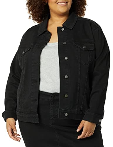 Image of Amazon Essentials Women's Regular-Fit Jean Jacket (Available in Plus Size), Black Wash, XS