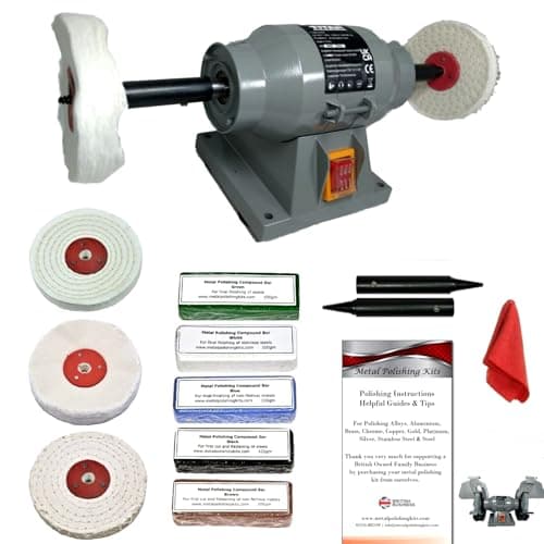 Image of 150W Bench Grinder Metal Polisher Polishing 6" Machine with Add-On 4" Metal Aluminium, Alloys, Stainless Steel Polishing Kit