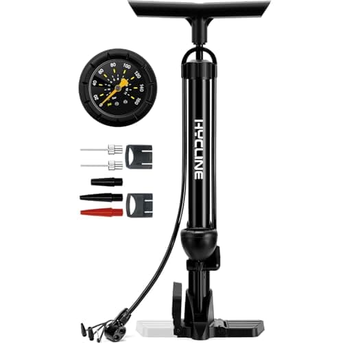 Image of Hycline Bike Floor Pump with Gauge, Bicycle Pump with Presta & Schrader Valve, 160 PSI High Pressure Durable Air Pump for all Bikes - Inflator for Road MTB Tire, Ball, Balloon, Inflatables - Black